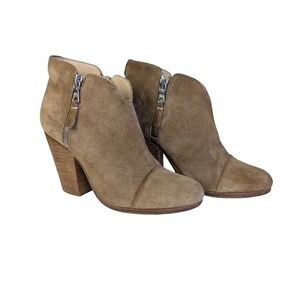 Rag & Bone Margot Tan Suede Ankle Booties | Double Side Zip | Size EU 36.5